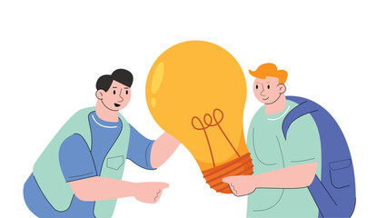 People Holding Light Bulbs Cartoon Character