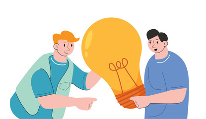 People Holding Light Bulbs Cartoon Character