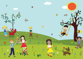 Kids playing together in the park.