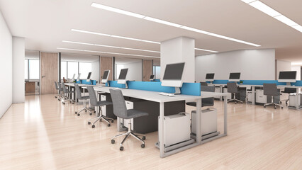 Fototapeta na wymiar Office space for employees to work and corridor,Work area decorated in loft style,3d rendering