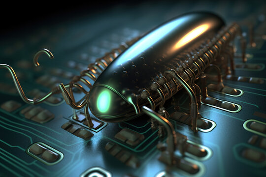 Image of a worm with technology concept. Insect. Animals. Illustration, generative AI.