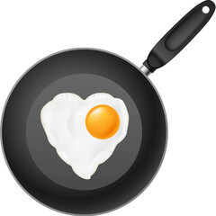 Frying pan with heart-shaped fried egg. Illustration on white background