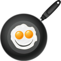 Frying pan with smile egg. Illustration on white background