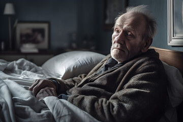 sick elderly man in bed - obrazy, fototapety, plakaty