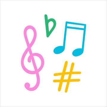 Music signs, accidental, note symbols vector elements. Hand drawn doodle style graphics, illustration