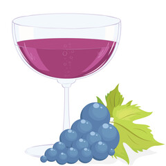 full glass of wine and a brush of dark grapes. Vector illustration