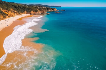 Fototapeta na wymiar Aerial photo of summer beach and blue ocean, summer vacation, holiday. generative ai