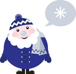 Blue Santa thinking about Snowflake. Vector cartoon