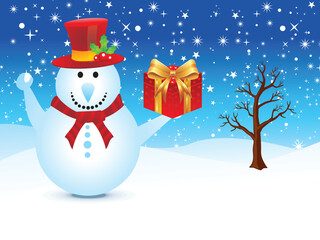 abstract christmas snowman with gift vector illustration