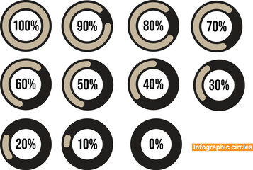 Set of Percentage circle Diagrams from 1-100 ready-to-use for user interface (UI), web design or infographic - indicator with black and white and red