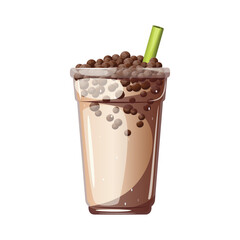 Bubble tea with tapioca.Bubble milk tea in a plastic cup. Vector illustration isolated on a white background.