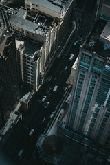 Aerial shot of buildings and roads in a city