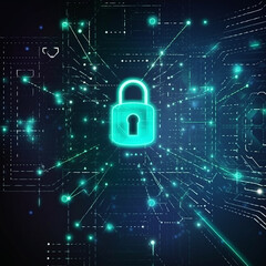 Cyber security concept. Padlock on circuit board. Vector illustration