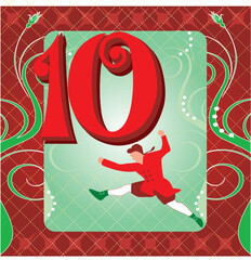 Vector Illustration Card for the 12 days of Christmas. Ten Lords Leaping.