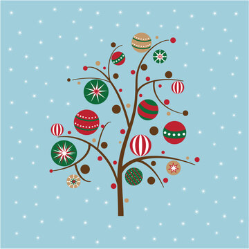 Festive snowy Merry Christmas ornament tree © Designpics