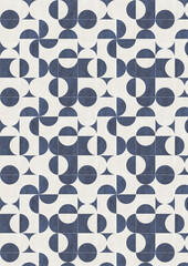 Fototapeta na wymiar seamless background with beans, craft tile interior, mid century blue pattern with arc