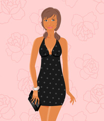 Illustration fashion glamor girl in dress - vector
