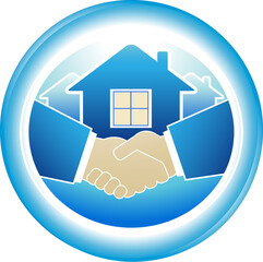 Obraz premium round sign of business handshake in blue frame