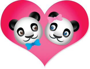 Fototapeta premium cute pandas within a heart
