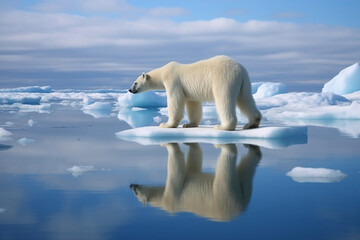 A polar bear on an ice floe in the arctic. Generative AI
