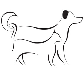 Cat and dog friend logo sketch vector illustration. Element for design.