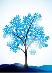 winter background, a tree in the snow