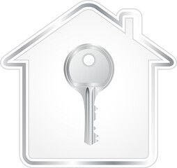 beautiful silver key in metallic house silhouette