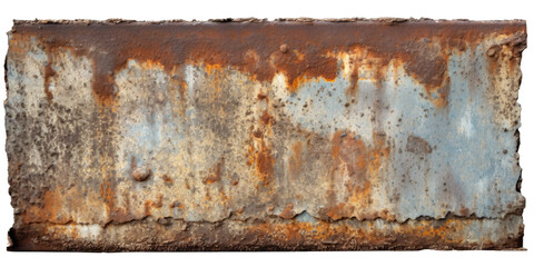 Artistic of old and rusty zinc sheet wall isolated on transparent background. Vintage style metal sheet roof texture. Rusty metal sheet texture