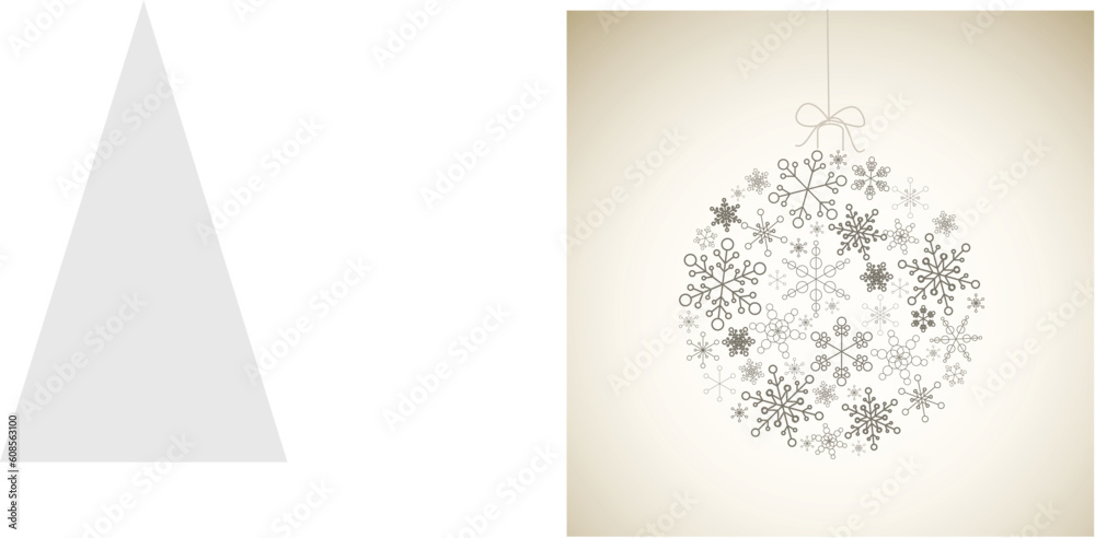 Poster Vector Christmas ball made from gray simple snowflakes on light background - Christmas card