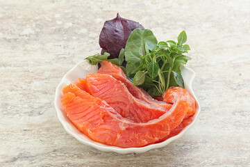 Sliced salmon fillet starter snack
