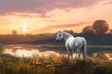 Obraz na płótnie Canvas White Horse In Natural Habitat