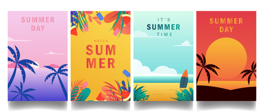 simple modern summer theme design vertical template background for card, poster and banner design. set vector illustration EPS10