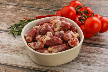 Raw chicken hearts for cooking