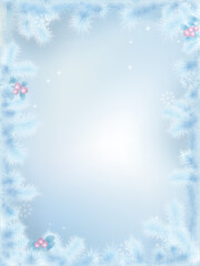Fototapeta na wymiar Vector Christmas series. Frozen fir branches border design. Space for your text