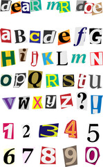 Anonymous Alphabet - Colorful Ripped Letters Isolated on White