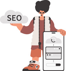 The individual is holding a data cloud and a server. Restricted on white establishment. Trendy style, Vector Illustration