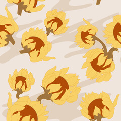vector seamless pattern with sunflowers