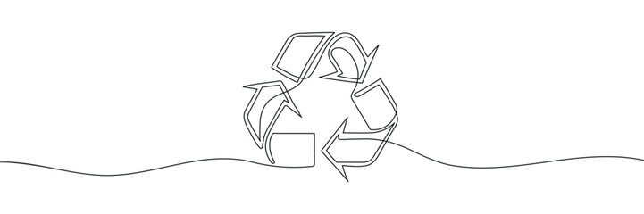 One line continuous recycling symbol. Recycling linear icon. Ecology concept on white background. Vector illustration