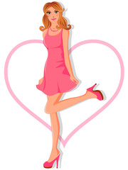 vector Valentine's Day greeting card with girl