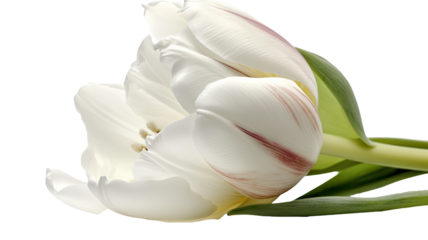 Stunning Image of Beautiful White Parrot Tulip Flower on PNG Background. Generative AI Technology.