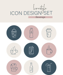 Linestyle Icon Design Set Beverage 