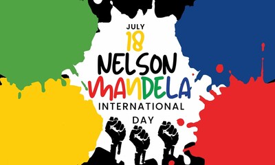 International Nelson Mandela day July 18 banner aft - obrazy, fototapety, plakaty