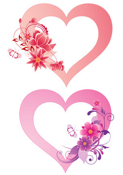 red vector heart with flowers