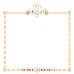 colored patterned frame with an ornament on a white background