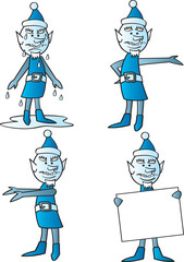 Four images of the winter character Jack Frost in various poses.