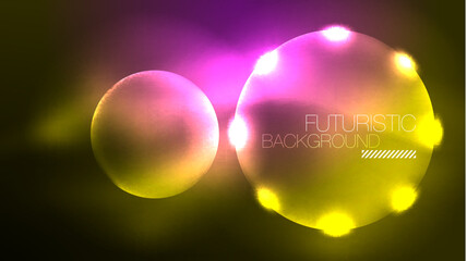 Neon glowing circles, magic energy space light concept, abstract background wallpaper design