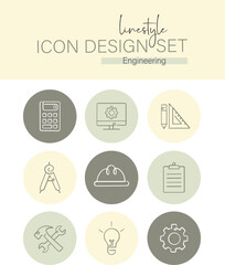 Linestyle Icon Design Set Engineering