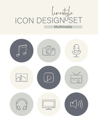 Linestyle Icon Design Set Multimedia