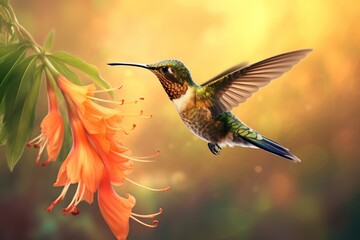 Fototapeta premium Flying Bird with A Beautiful Flower