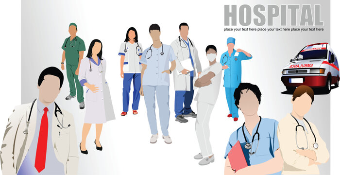 Group of Medical doctors and nurse in hospital. Vector illustration